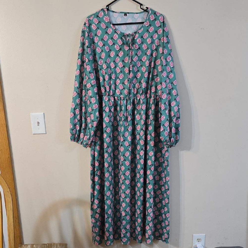 Floral Green and Pink Dress- Plus Size (3xl)